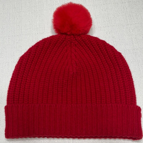 Cole Hann Pom Pom beanie 100% wool red women one size - Picture 1 of 2